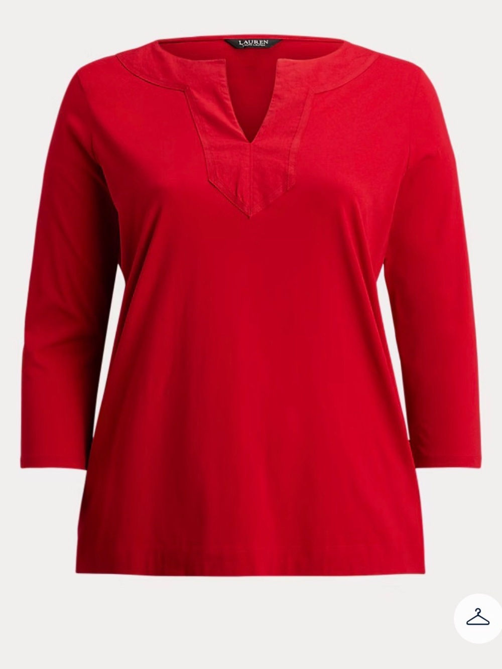 Lauren Ralph Lauren Women’s Red/Orange Cotton V Neck Three-Quarter Sleeve Tunic